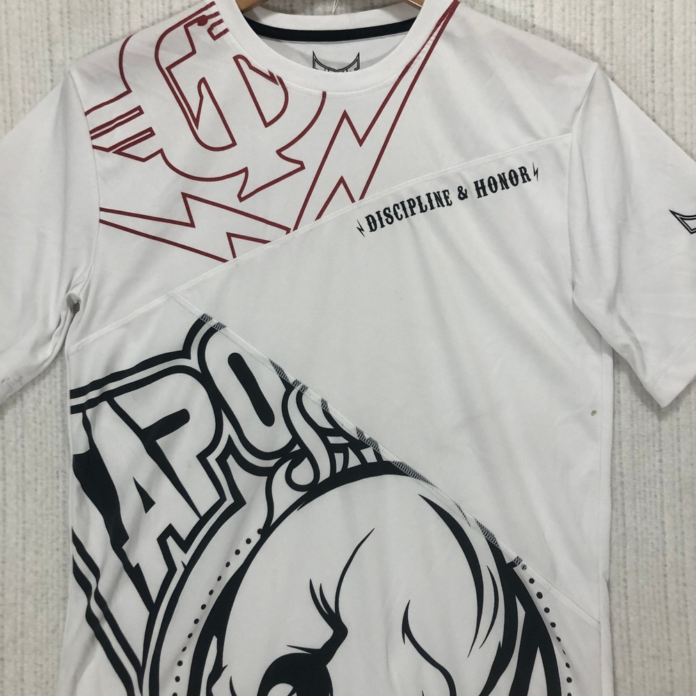 Tapout Boys Large 14/16 White Graphic T-Shirt Discipline & Honor Skull